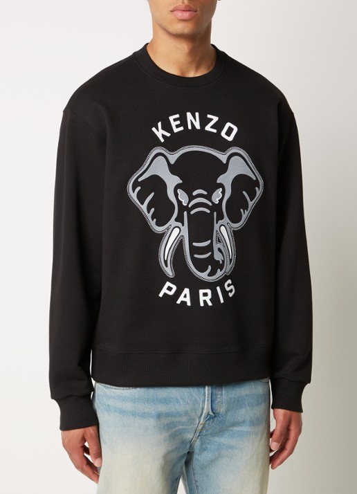 KENZO Sweater met front- en backprint - detail zwart