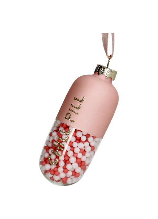 Kersten Chill Pill kersthanger 8 cm - voorkant roze