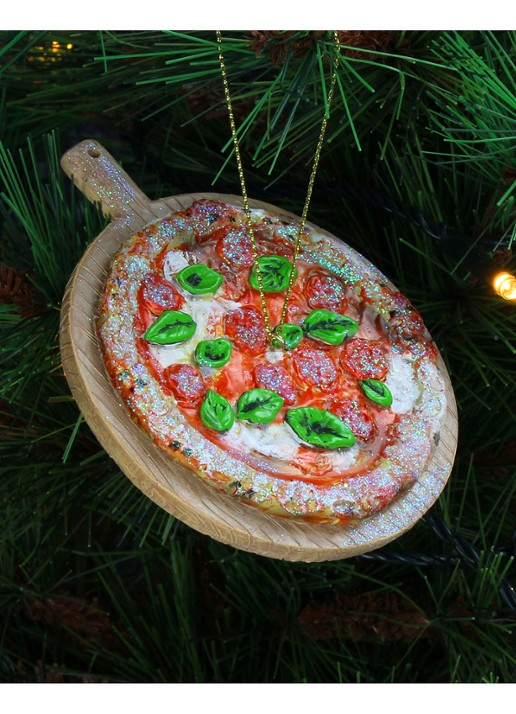 Kersten Italiaanse Pizza kersthanger 10,4 cm - voorkant 5 bruin
