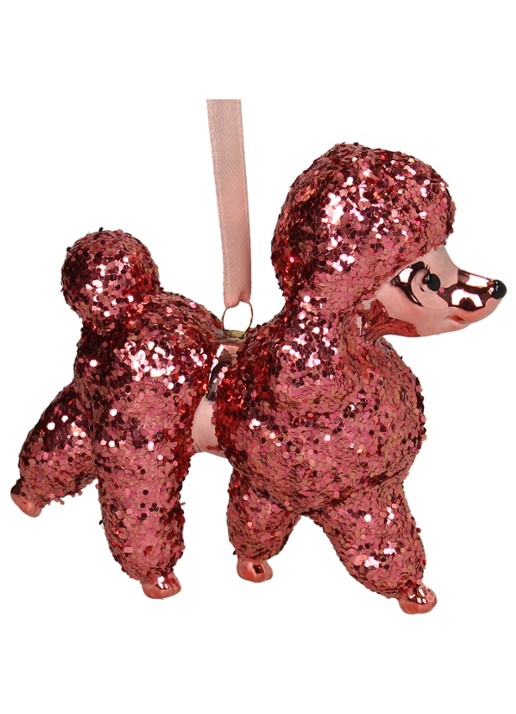 Kersten Poedel kersthanger 9,5 cm - voorkant 2 roze