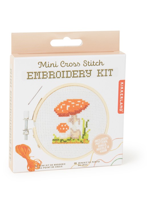 Kikkerland Mushroom mini kruissteek borduurset - voorkant wit