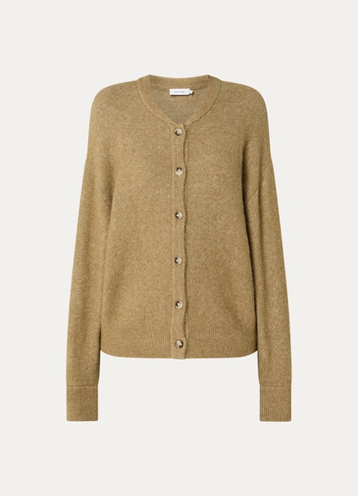 Knit-ted Britney grofgebreid vest met ronde hals - voorkant 3 camel
