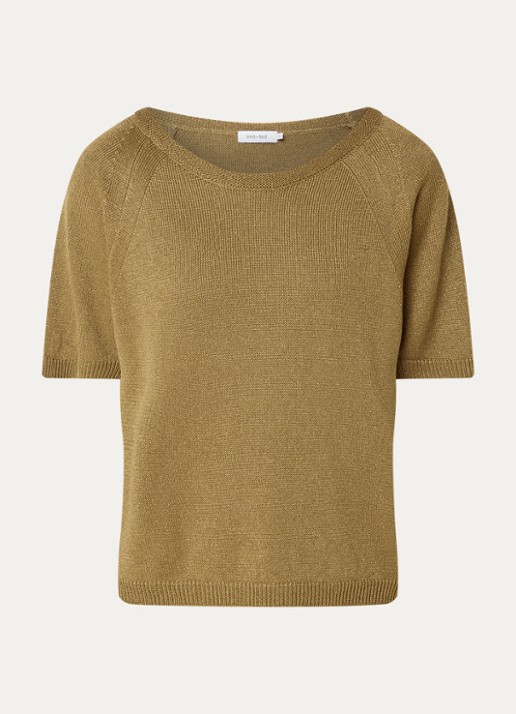 Knit-ted Felice grofgebreide trui met lurex - voorkant mosterd