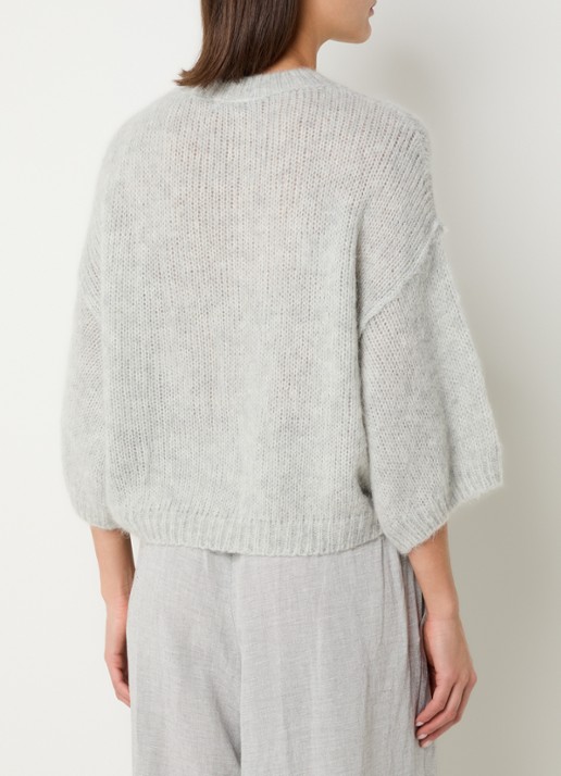 Knit-ted Grofgebreide pullover in alpaca wolblend  - achterkant lichtgrijs