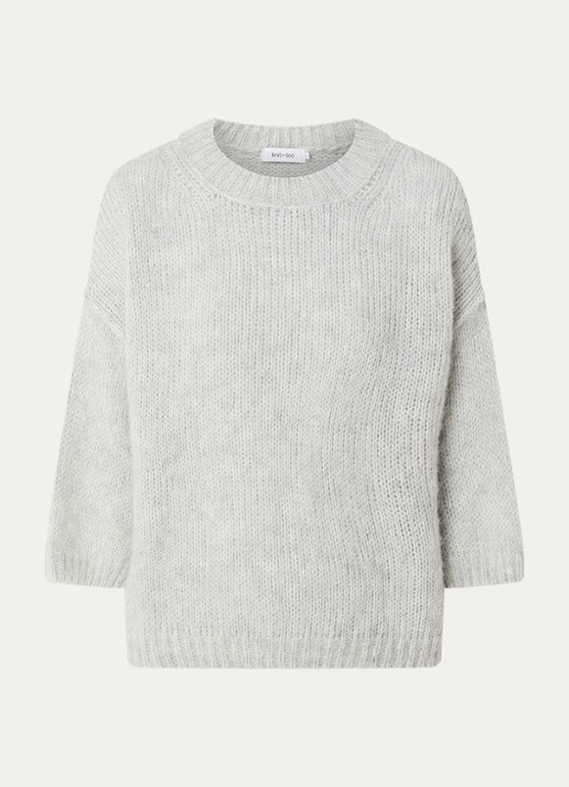 Knit-ted Grofgebreide pullover in alpaca wolblend  - voorkant 2 lichtgrijs