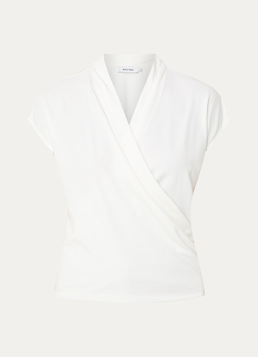 Knit-ted Jet wikkeltop met V-hals  - voorkant 2 gebroken wit