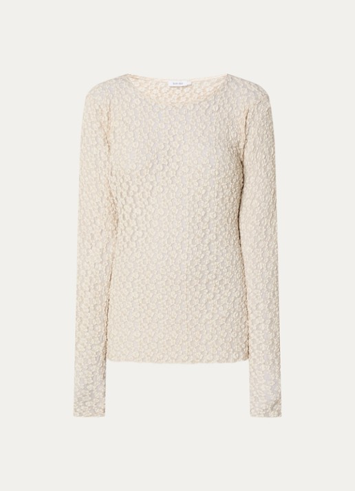 Knit-ted Lacey semi-transparante top met boothals - voorkant 3 vanillegeel