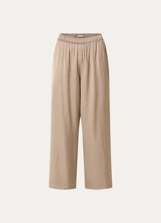 Knit-ted Linde high waist wide fit pantalon van satijn  - voorkant 2 donkerbeige
