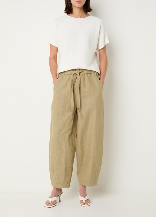 Knit-ted Mona high waist tapered fit broek met steekzakken - voorkant 4 khaki