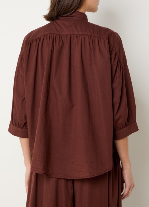 Knit-ted Mook blouse met plooidetail - achterkant 2 kastanjebruin