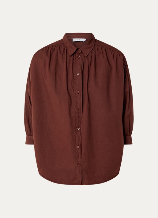Knit-ted Mook blouse met plooidetail - voorkant 3 kastanjebruin