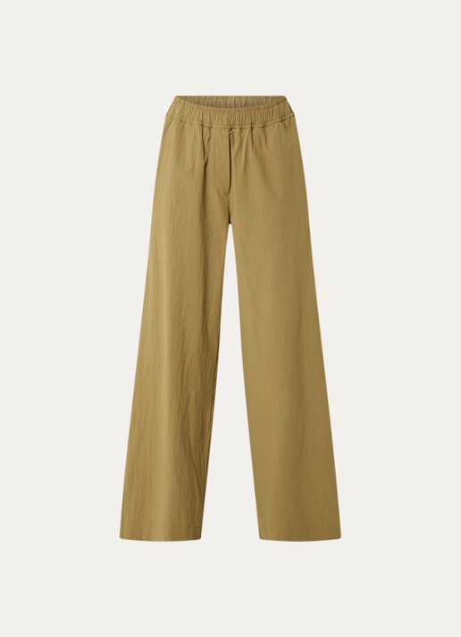 Knit-ted Nores high waist wide fit pantalon met steekzakken - voorkant khaki