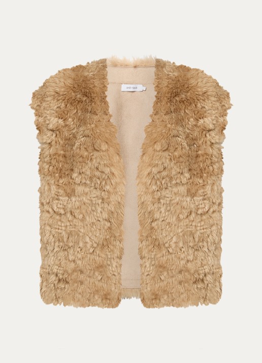 Knit-ted Opal gilet van imitatiebont - voorkant camel