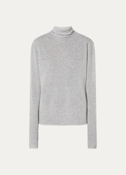 Knit-ted Roline trui met col en stretch - voorkant 3 lichtgrijs