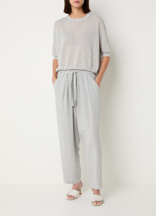 Knit-ted Sally high waist straight fit pantalon in linnenblend - voorkant 3 grijs