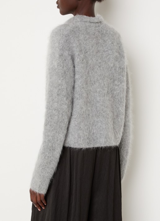 Knit-ted Sherman grofgebreid vest met kraag - achterkant 4 lichtgrijs