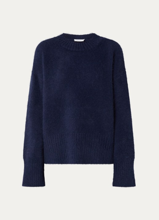 Knit-ted Wolf grofgebreide trui met ronde hals - voorkant 2 donkerblauw