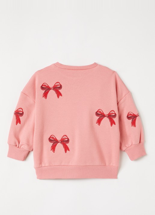 Konges Sløjd Lou Bow sweater met borduring - voorkant 2 roze