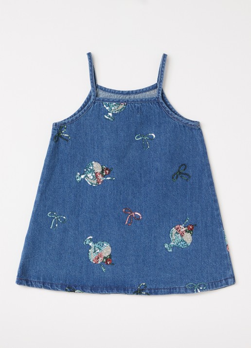 Konges Sløjd Magot denim jurk met pailletten - voorkant 3 indigo