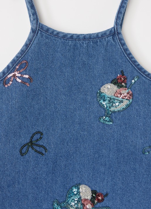 Konges Sløjd Magot denim jurk met pailletten - detail blauw