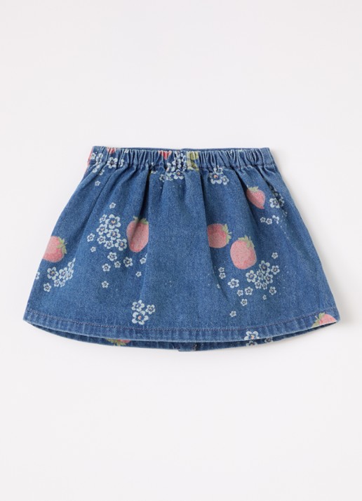 Konges Sløjd Magot spijkerrok met bloemenprint - voorkant 2 blauw