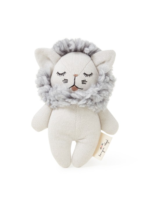 Konges Sløjd Mini Lionknuffel rammelaar 16 cm - voorkant lichtgrijs
