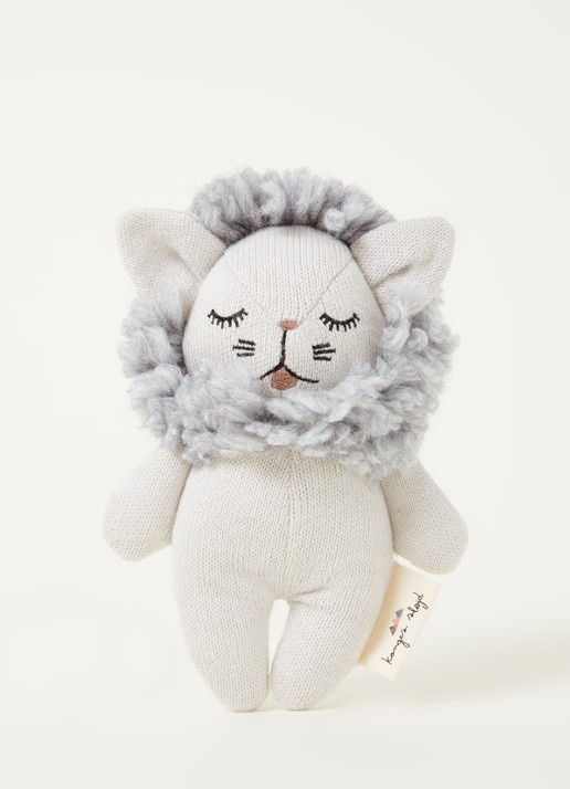 Konges Sløjd Mini Lionknuffel rammelaar 16 cm - voorkant 2 lichtgrijs