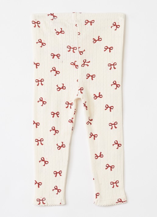 Konges Sløjd Minnie ribgebreide legging met print - voorkant 2 creme