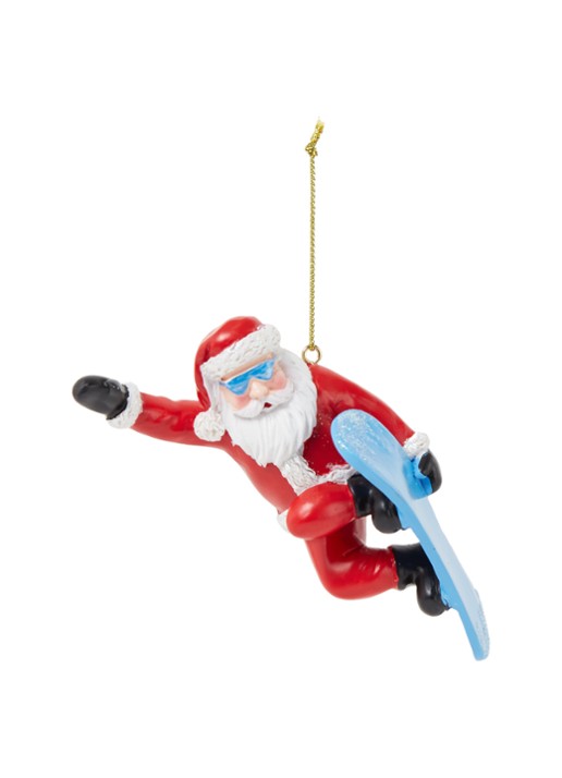Kurt Adler Kerstman op snowboard kersthanger 11 cm - voorkant rood
