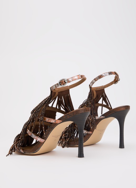 Kurt Geiger 90 sandalette met strass en franjes - achterkant 4 donkerbruin