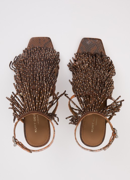 Kurt Geiger 90 sandalette met strass en franjes - detail 2 donkerbruin