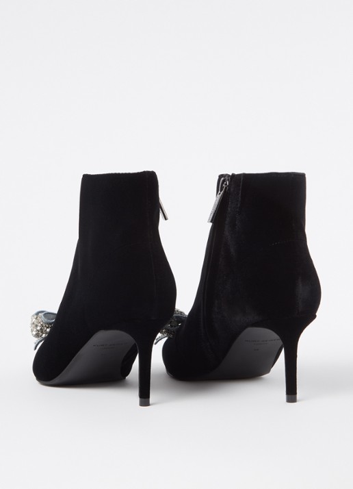 Kurt Geiger Belgravia Bow enkellaarsje van fluweel  - detail 2 zwart