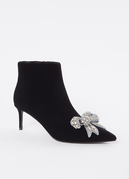 Kurt Geiger Belgravia Bow enkellaarsje van fluweel  - voorkant 4 zwart