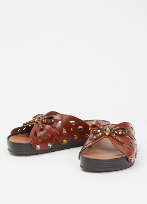Kurt Geiger Boho Butterfly Flat sandaal van leer met strass - detail 3 bruin