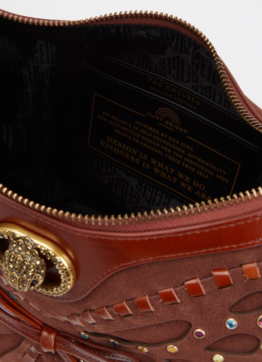 Kurt Geiger Chelsea hobo butterfly small schoudertas van suéde met leren details  - detail 2 bruin