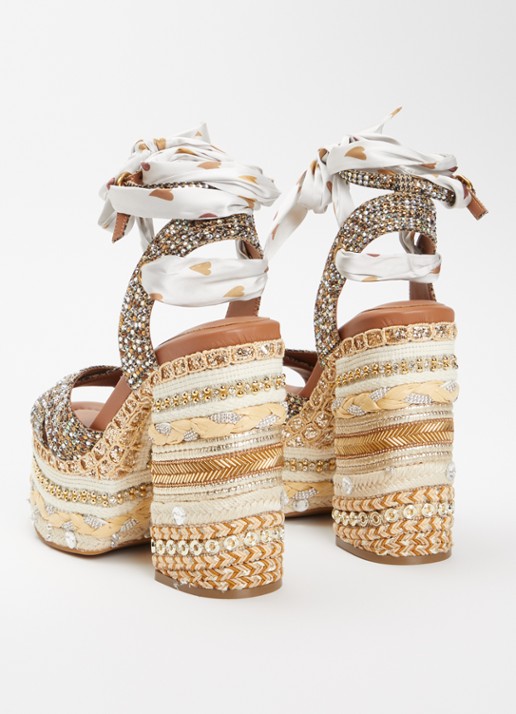 Kurt Geiger Chelsea Scarf sandalette met strass en pailletten - achterkant beige