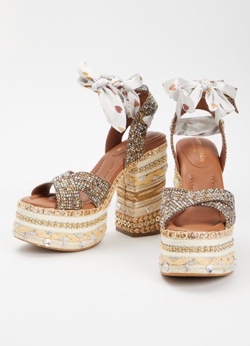 Kurt Geiger Chelsea Scarf sandalette met strass en pailletten - detail 2 beige