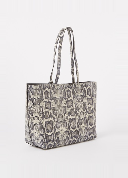 Kurt Geiger Chelsea shopper van leer met slangenprint en uitneembaar etui - achterkant 3 ivoor