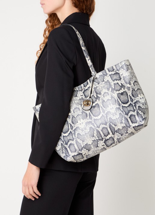 Kurt Geiger Chelsea shopper van leer met slangenprint en uitneembaar etui - voorkant 5 ivoor