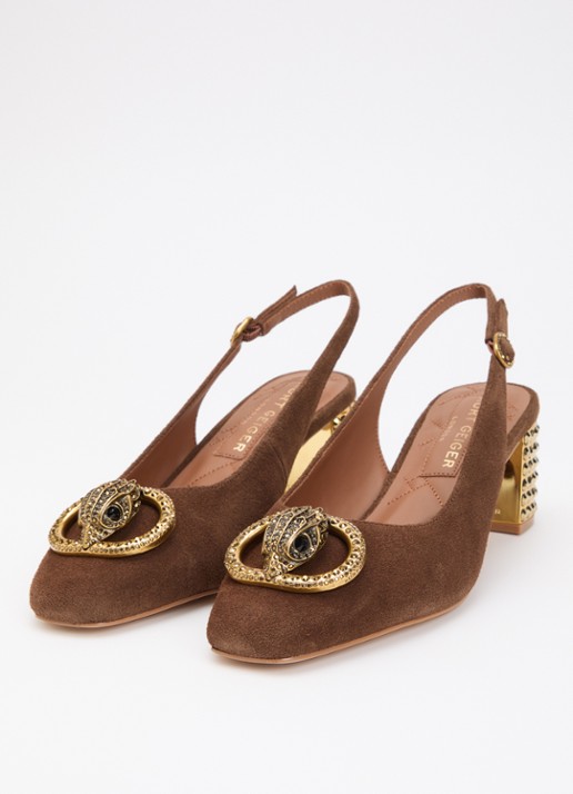 Kurt Geiger Chelsea slingback van suède met strass - detail bruin