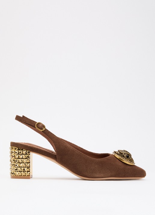 Kurt Geiger Chelsea slingback van suède met strass - voorkant 4 bruin