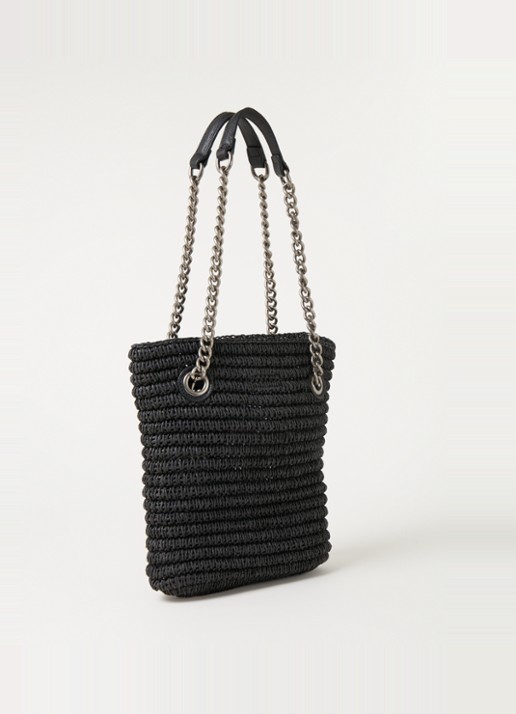 Kurt Geiger Chelsea Small shopper van raffia met leren details - achterkant 3 zwart