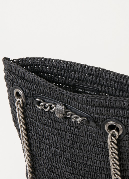 Kurt Geiger Chelsea Small shopper van raffia met leren details - detail zwart