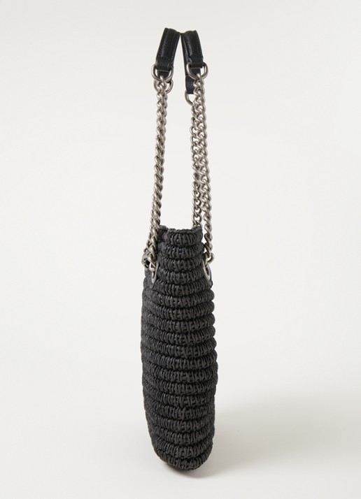Kurt Geiger Chelsea Small shopper van raffia met leren details - detail 2 zwart