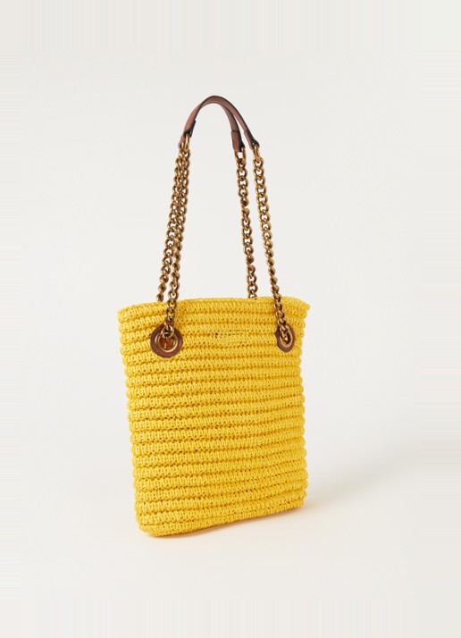 Kurt Geiger Chelsea Small shopper van raffia met leren details - achterkant geel