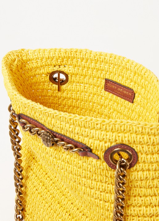 Kurt Geiger Chelsea Small shopper van raffia met leren details - detail 2 geel