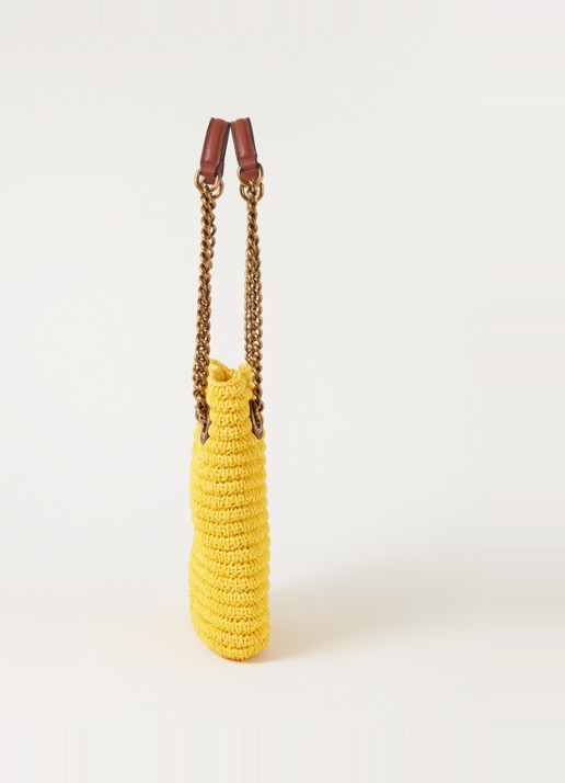 Kurt Geiger Chelsea Small shopper van raffia met leren details - detail 3 geel