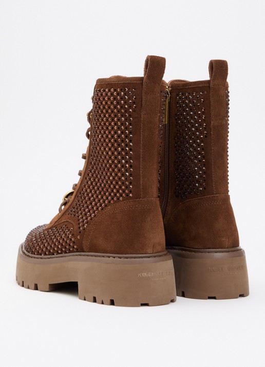 Kurt Geiger Chelsea veterboot van suède met strass - achterkant cognac