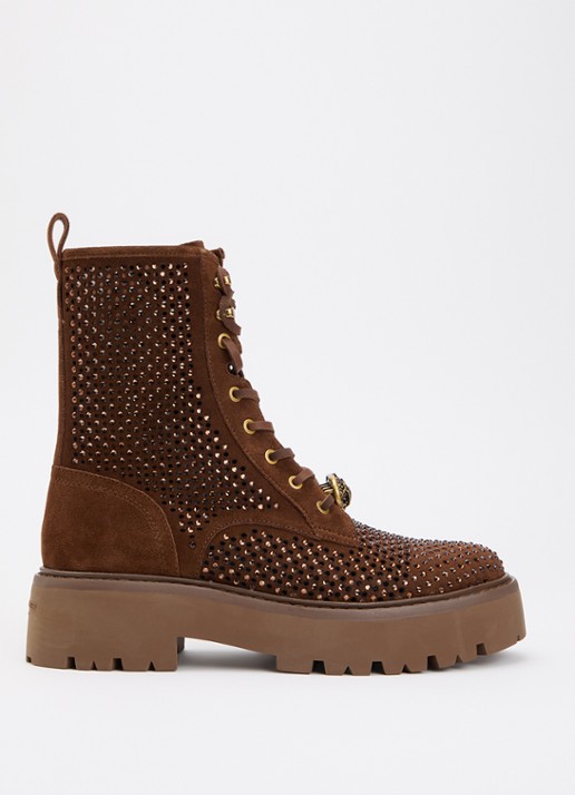 Kurt Geiger Chelsea veterboot van suède met strass - voorkant 4 cognac