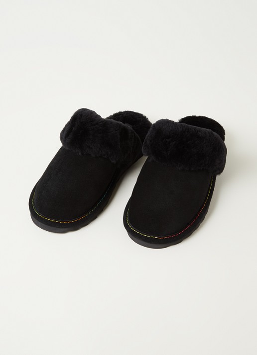 Kurt Geiger Cosy Stitch pantoffel van suède - detail 2 zwart